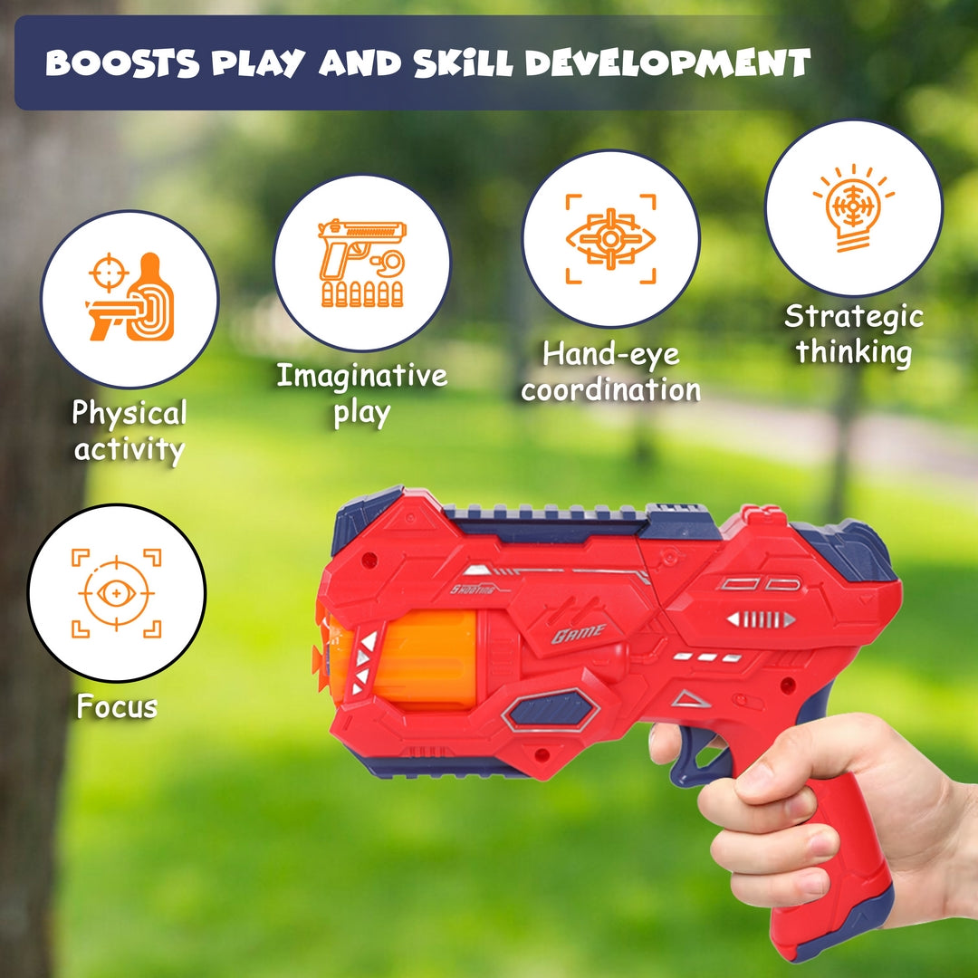 FUNFY FYNG001 DIY 4-Round EVA Soft Bullet Shooting Gun | Material: Plastic | With 4 Spinning Dart Barrels and 8 Pieces Soft Bullets for Fun Play | For Kids