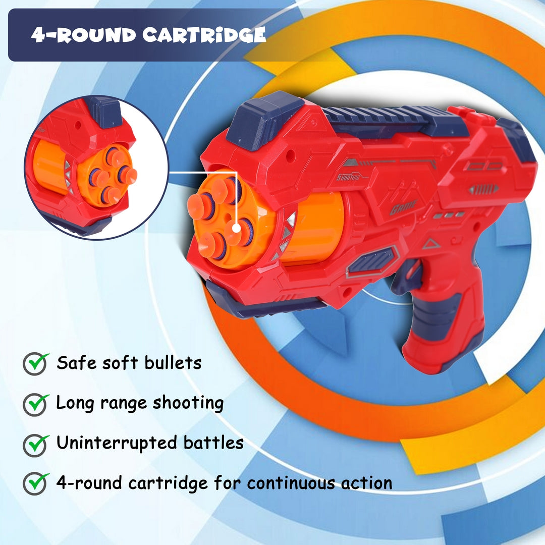 FUNFY FYNG001 DIY 4-Round EVA Soft Bullet Shooting Gun | Material: Plastic | With 4 Spinning Dart Barrels and 8 Pieces Soft Bullets for Fun Play | For Kids