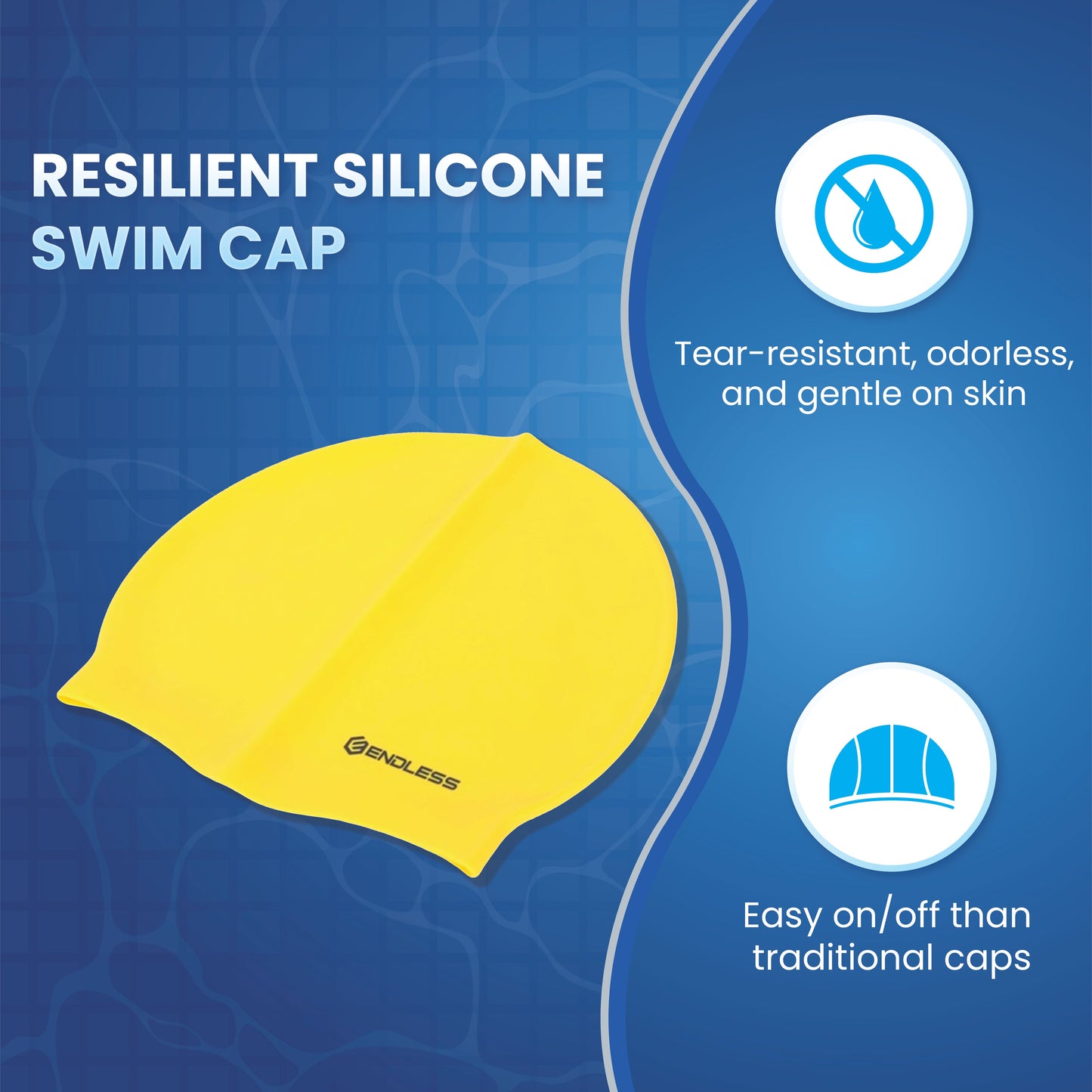 Endless EL1019 Classic Comfort Silicone Swimming Cap, Fully Elastic, Waterproof | Fully Elastic Swim Cap for Long and Short Hair with Thick Brim | Adults, Women and Men | Size: Free Size | Material: Silicone