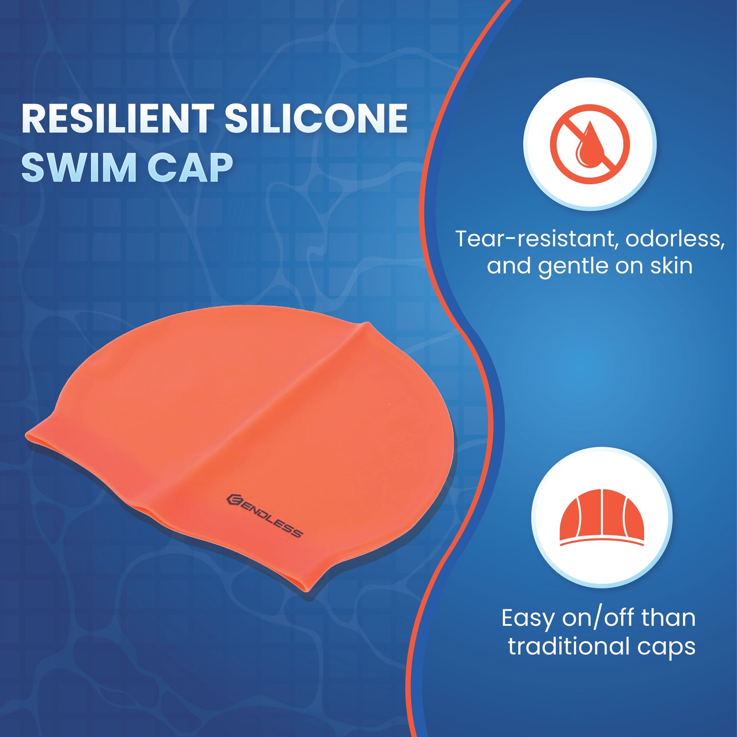 Endless EL1019 Classic Comfort Silicone Swimming Cap, Fully Elastic, Waterproof | Fully Elastic Swim Cap for Long and Short Hair with Thick Brim | Adults, Women and Men | Size: Free Size | Material: Silicone