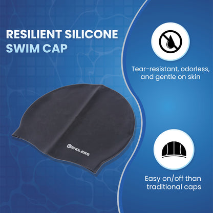 Endless EL1019 Classic Comfort Silicone Swimming Cap, Fully Elastic, Waterproof | Fully Elastic Swim Cap for Long and Short Hair with Thick Brim | Adults, Women and Men | Size: Free Size | Material: Silicone