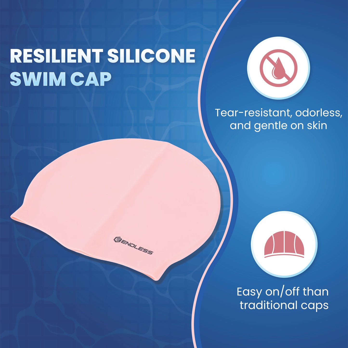 Endless EL1019 Classic Comfort Silicone Swimming Cap, Fully Elastic, Waterproof | Fully Elastic Swim Cap for Long and Short Hair with Thick Brim | Adults, Women and Men | Size: Free Size | Material: Silicone