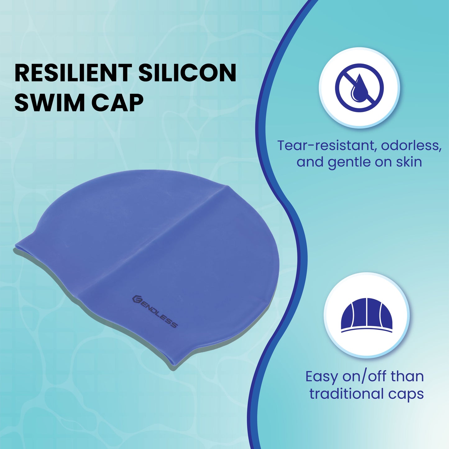 Endless EL1019 Classic Comfort Silicone Swimming Cap, Fully Elastic, Waterproof | Fully Elastic Swim Cap for Long and Short Hair with Thick Brim | Adults, Women and Men | Size: Free Size | Material: Silicone