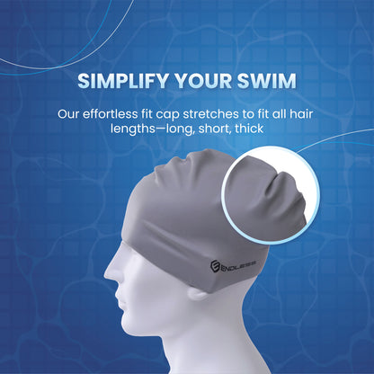 Endless EL1019 Classic Comfort Silicone Swimming Cap, Fully Elastic, Waterproof | Fully Elastic Swim Cap for Long and Short Hair with Thick Brim | Adults, Women and Men | Size: Free Size | Material: Silicone