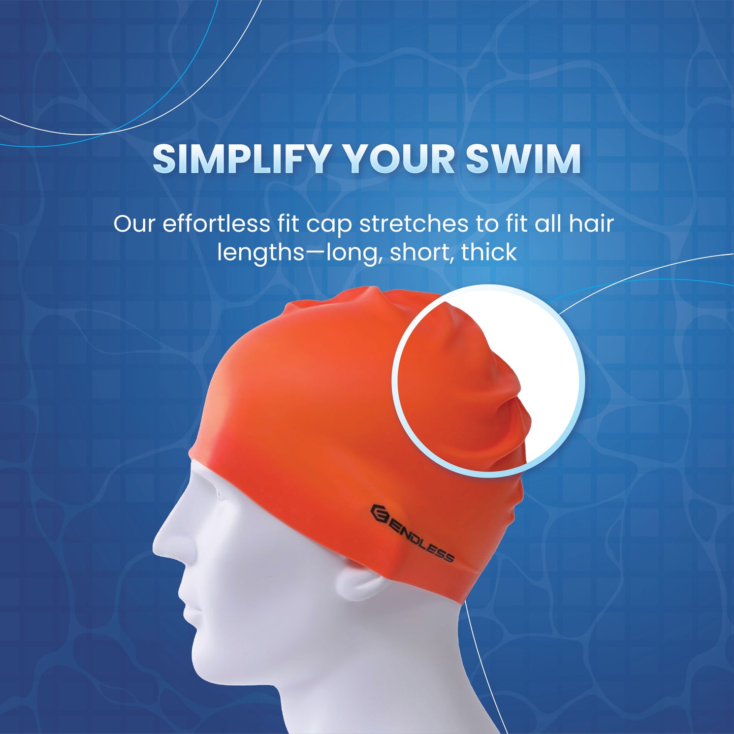 Endless EL1019 Classic Comfort Silicone Swimming Cap, Fully Elastic, Waterproof | Fully Elastic Swim Cap for Long and Short Hair with Thick Brim | Adults, Women and Men | Size: Free Size | Material: Silicone