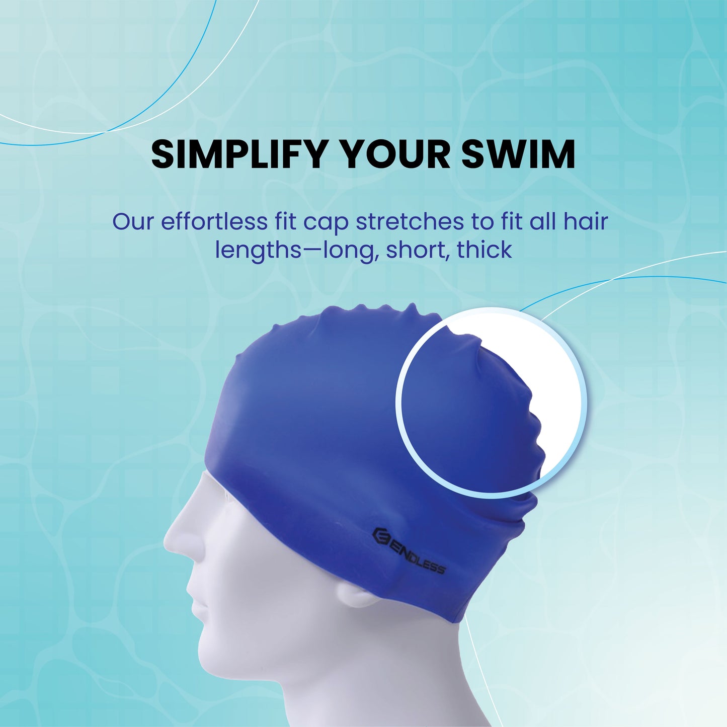 Endless EL1019 Classic Comfort Silicone Swimming Cap, Fully Elastic, Waterproof | Fully Elastic Swim Cap for Long and Short Hair with Thick Brim | Adults, Women and Men | Size: Free Size | Material: Silicone