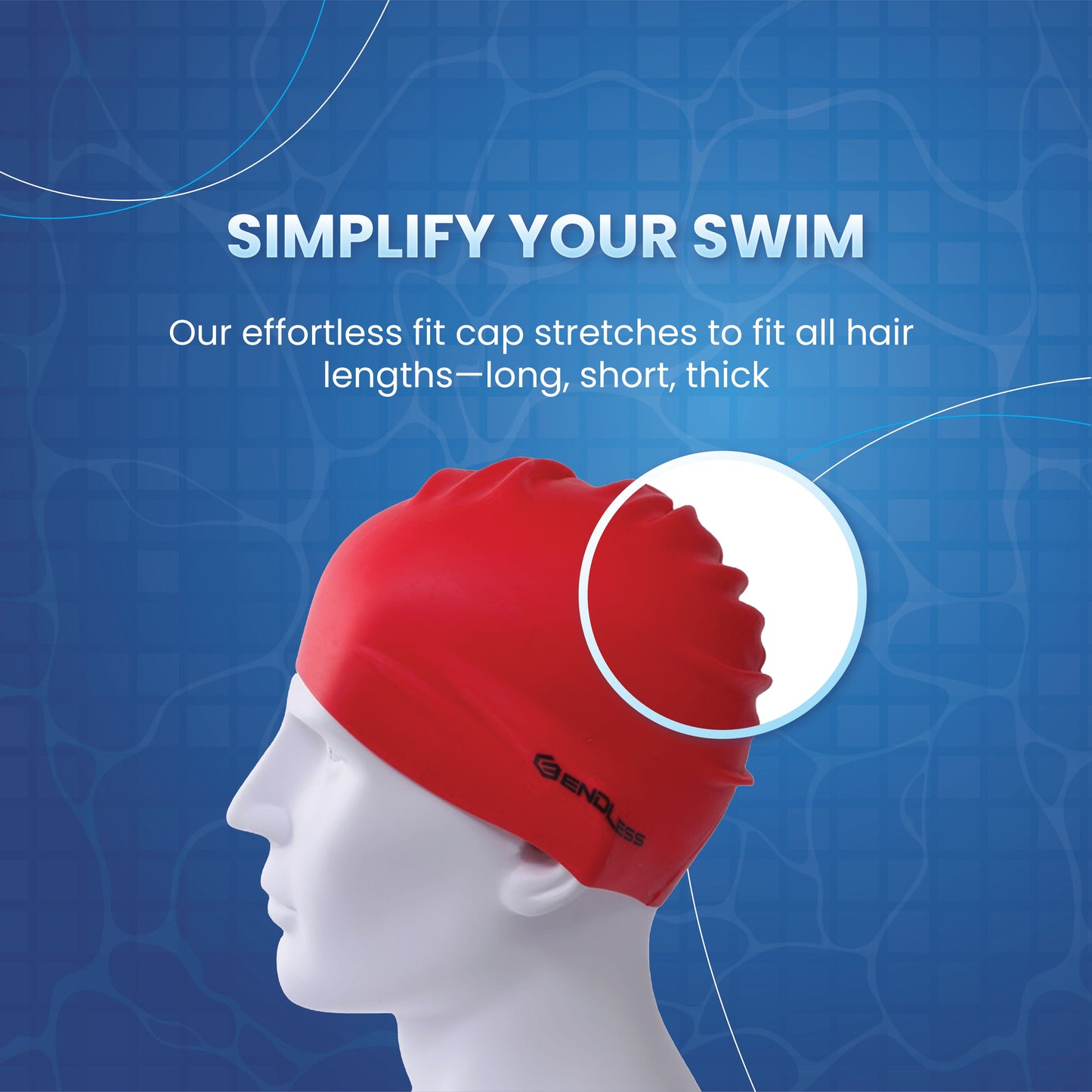 Endless EL1019 Classic Comfort Silicone Swimming Cap, Fully Elastic, Waterproof | Fully Elastic Swim Cap for Long and Short Hair with Thick Brim | Adults, Women and Men | Size: Free Size | Material: Silicone
