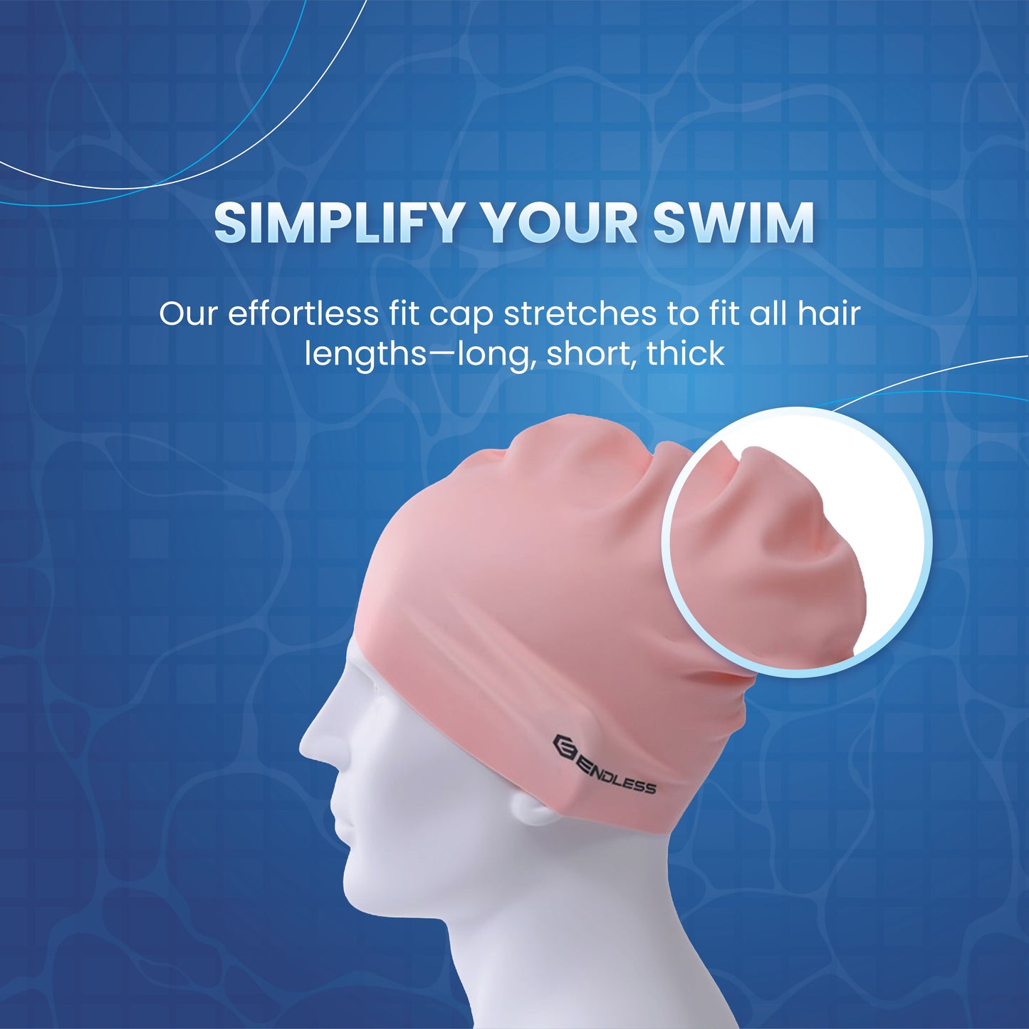 Endless EL1019 Classic Comfort Silicone Swimming Cap, Fully Elastic, Waterproof | Fully Elastic Swim Cap for Long and Short Hair with Thick Brim | Adults, Women and Men | Size: Free Size | Material: Silicone