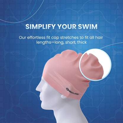 Endless EL1019 Classic Comfort Silicone Swimming Cap, Fully Elastic, Waterproof | Fully Elastic Swim Cap for Long and Short Hair with Thick Brim | Adults, Women and Men | Size: Free Size | Material: Silicone