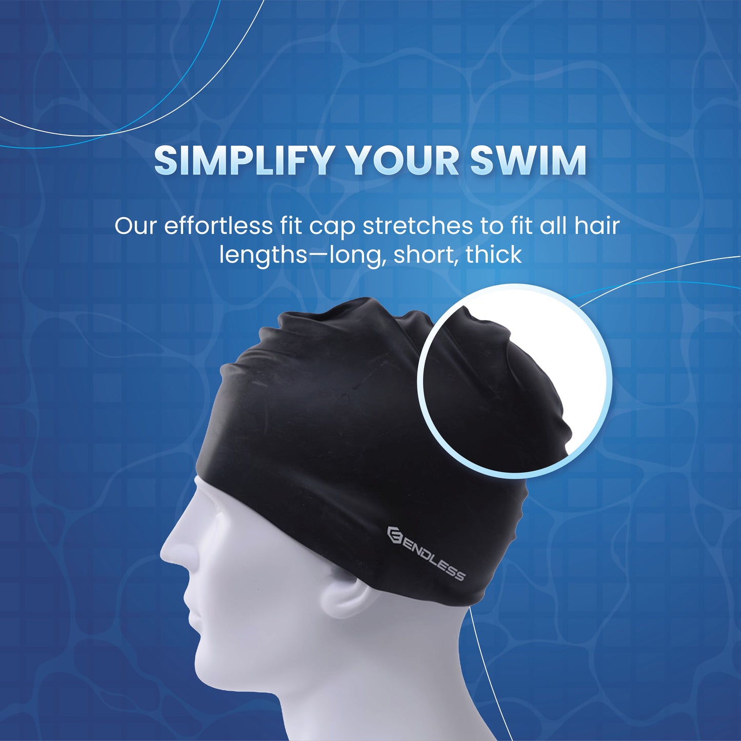 Endless EL1019 Classic Comfort Silicone Swimming Cap, Fully Elastic, Waterproof | Fully Elastic Swim Cap for Long and Short Hair with Thick Brim | Adults, Women and Men | Size: Free Size | Material: Silicone