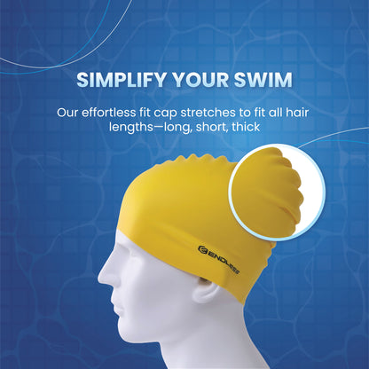 Endless EL1019 Classic Comfort Silicone Swimming Cap, Fully Elastic, Waterproof | Fully Elastic Swim Cap for Long and Short Hair with Thick Brim | Adults, Women and Men | Size: Free Size | Material: Silicone