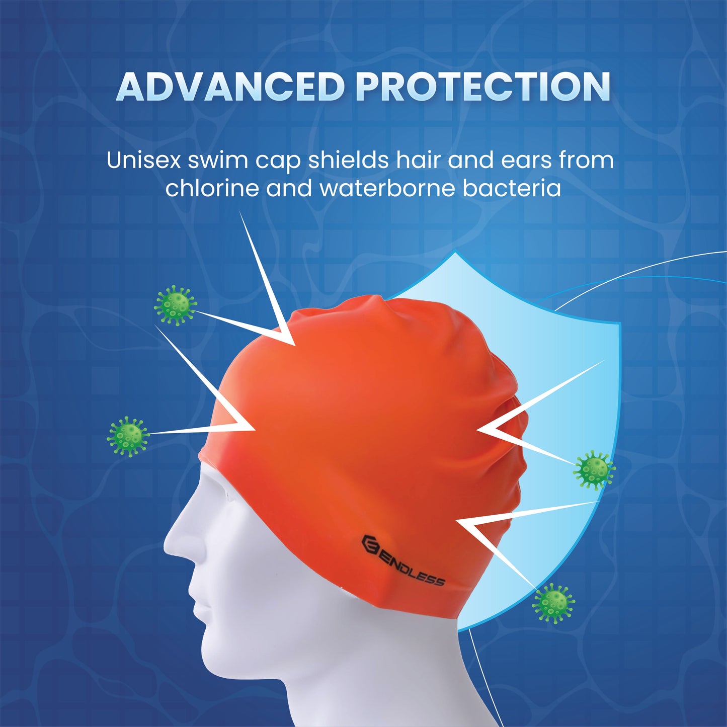 Endless EL1019 Classic Comfort Silicone Swimming Cap, Fully Elastic, Waterproof | Fully Elastic Swim Cap for Long and Short Hair with Thick Brim | Adults, Women and Men | Size: Free Size | Material: Silicone