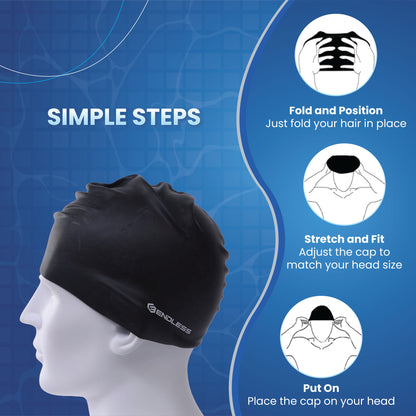 Endless EL1019 Classic Comfort Silicone Swimming Cap, Fully Elastic, Waterproof | Fully Elastic Swim Cap for Long and Short Hair with Thick Brim | Adults, Women and Men | Size: Free Size | Material: Silicone