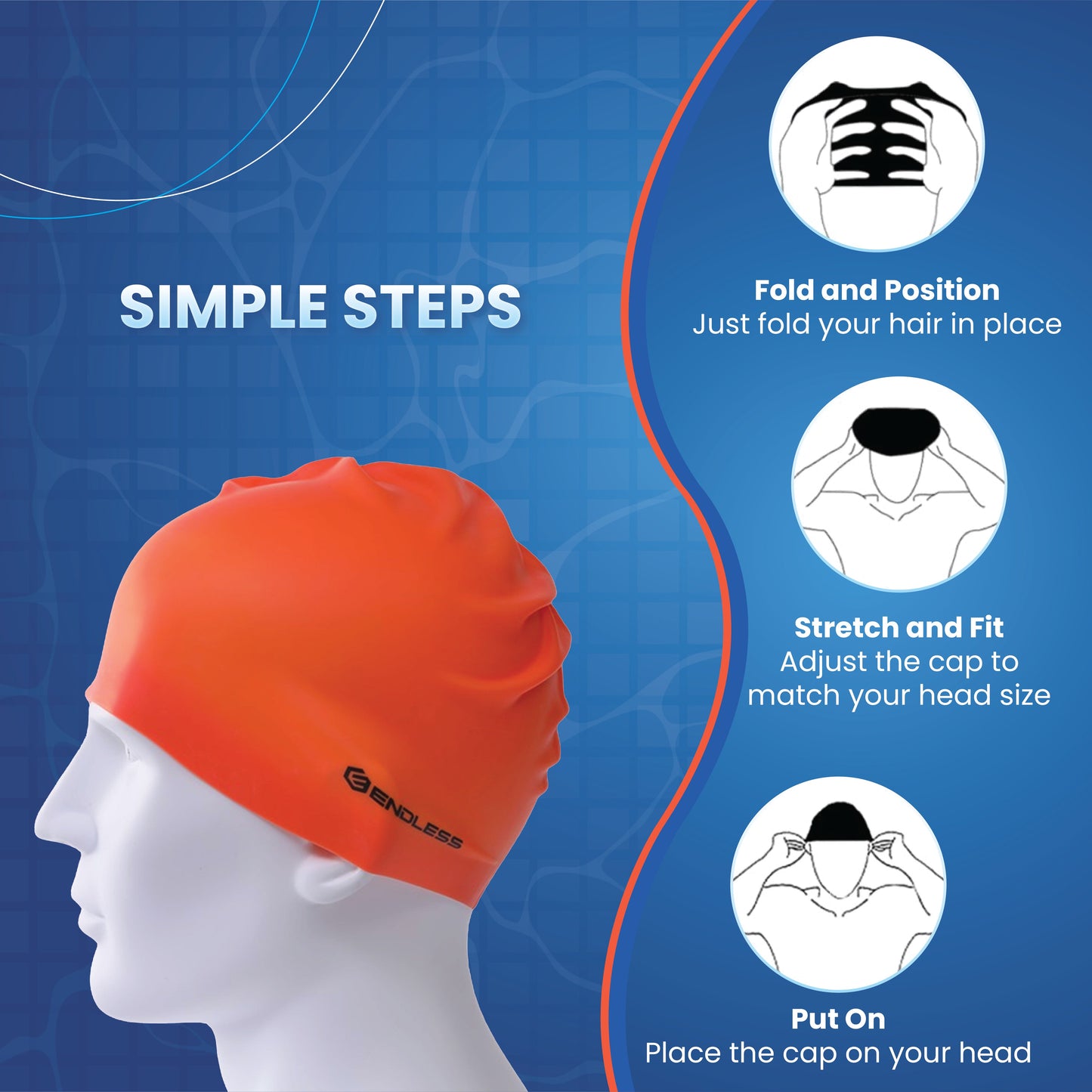 Endless EL1019 Classic Comfort Silicone Swimming Cap, Fully Elastic, Waterproof | Fully Elastic Swim Cap for Long and Short Hair with Thick Brim | Adults, Women and Men | Size: Free Size | Material: Silicone