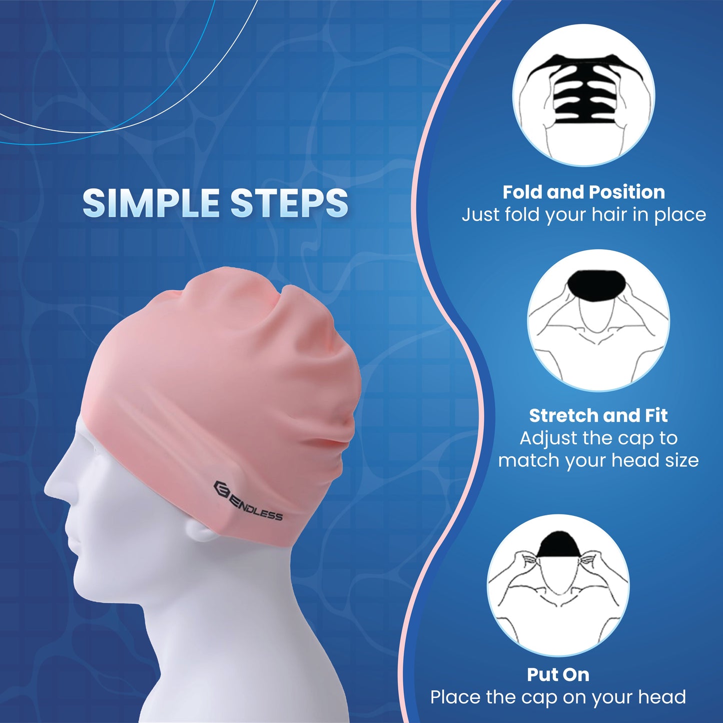 Endless EL1019 Classic Comfort Silicone Swimming Cap, Fully Elastic, Waterproof | Fully Elastic Swim Cap for Long and Short Hair with Thick Brim | Adults, Women and Men | Size: Free Size | Material: Silicone