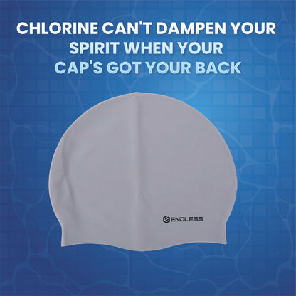 Endless EL1019 Classic Comfort Silicone Swimming Cap, Fully Elastic, Waterproof | Fully Elastic Swim Cap for Long and Short Hair with Thick Brim | Adults, Women and Men | Size: Free Size | Material: Silicone