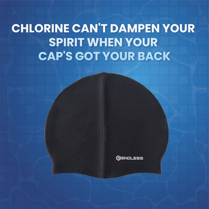 Endless EL1019 Classic Comfort Silicone Swimming Cap, Fully Elastic, Waterproof | Fully Elastic Swim Cap for Long and Short Hair with Thick Brim | Adults, Women and Men | Size: Free Size | Material: Silicone