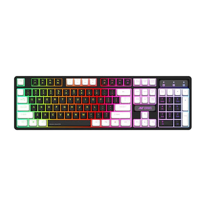 Ant Esports MK1400 Pro Wired Gaming Keyboard with Mixed Color Backlight, Black and White Keycaps, Double-Injection Keycaps - Black