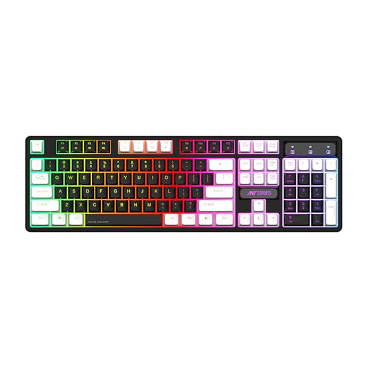 Ant Esports MK1400 Pro Wired Gaming Keyboard with Mixed Color Backlight, Black and White Keycaps, Double-Injection Keycaps - Black