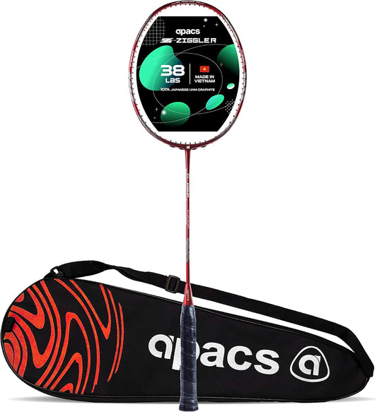 Apacs Z-Ziggler (غير مشدودة، أقصى شد 38 رطلاً) عمود رفيع 6.4 مم | صنع في فيتنام | مضرب تنس طاولة 100% جرافيت ياباني مع غطاء كامل مجاني | G2-4 1/8 بوصة (أحمر غير لامع)