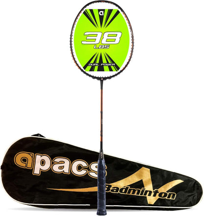 مضرب تنس الريشة APACS مزدوج القوة والسرعة بدون أوتار مع غطاء كامل (أسود برتقالي)