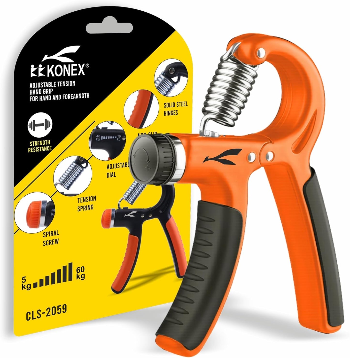 Konex جهاز تقوية قبضة اليد القابل للتعديل للرجال والنساء | جهاز تمارين اليد للتمارين المنزلية والرياضية (بدون عداد)