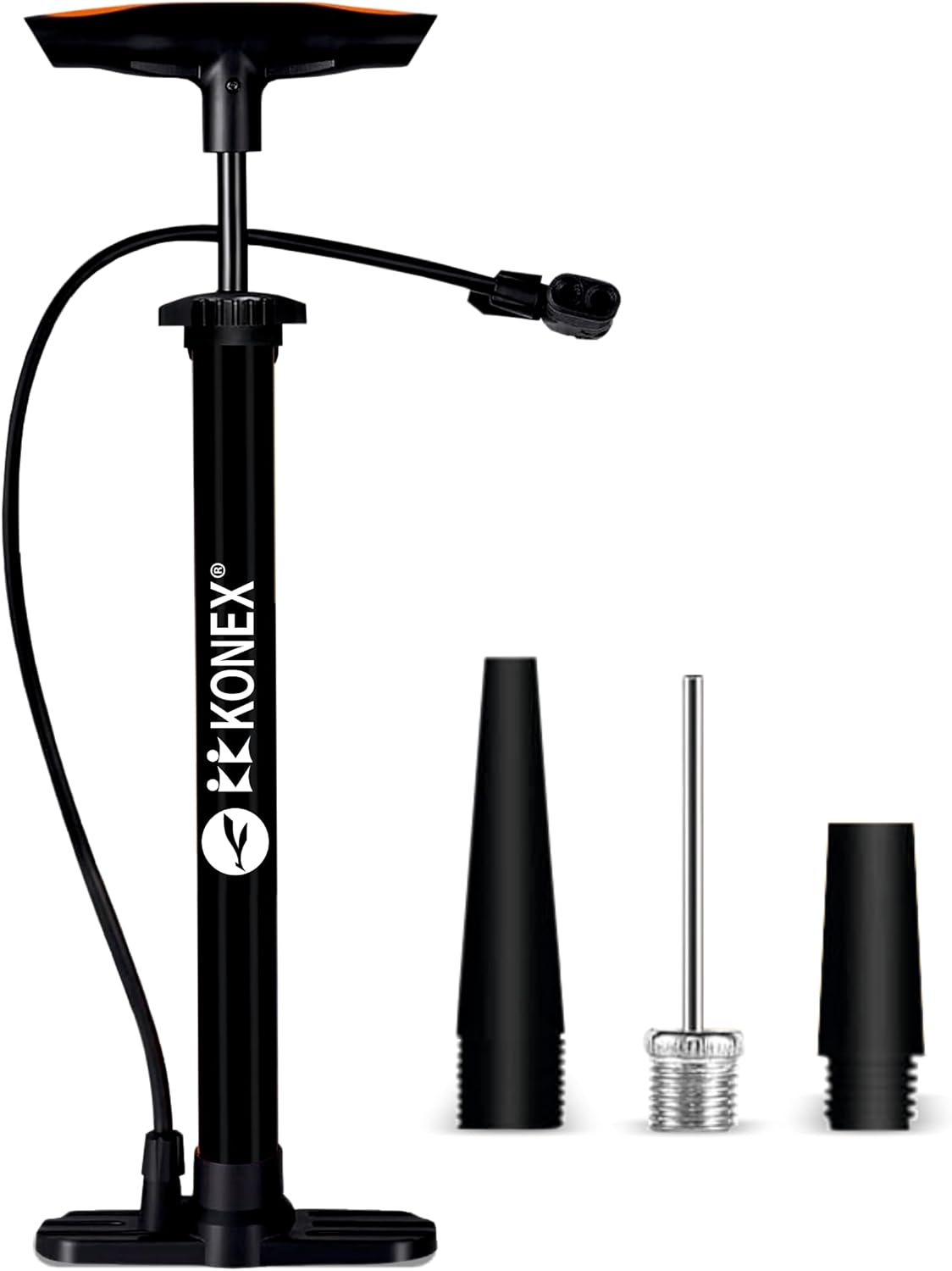 مضخة هواء محمولة من Konex مزودة بإبرة وصمام مزدوج | مقبض مريح مع قاعدة متينة | مثالية لنفخ إطارات الدراجات والكرات الرياضية وأطواق السباحة والبالونات