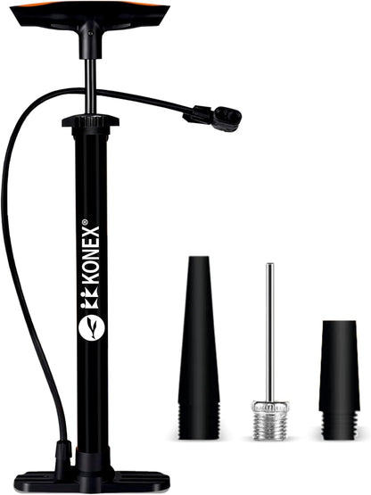مضخة هواء محمولة من Konex مزودة بإبرة وصمام مزدوج | مقبض مريح مع قاعدة متينة | مثالية لنفخ إطارات الدراجات والكرات الرياضية وأطواق السباحة والبالونات