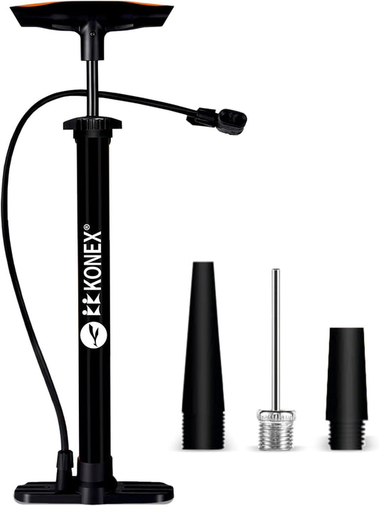 مضخة هواء محمولة من Konex مزودة بإبرة وصمام مزدوج | مقبض مريح مع قاعدة متينة | مثالية لنفخ إطارات الدراجات والكرات الرياضية وأطواق السباحة والبالونات