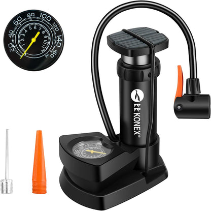 مضخة هواء كونيكس عالية الضغط مع مقياس للدرجات للدرجات الهوائية والدراجات وإطارات السيارات وكرة القدم وكرة السلة وغيرها من المعدات الرياضية القابلة للنفخ والكرات (أسود)