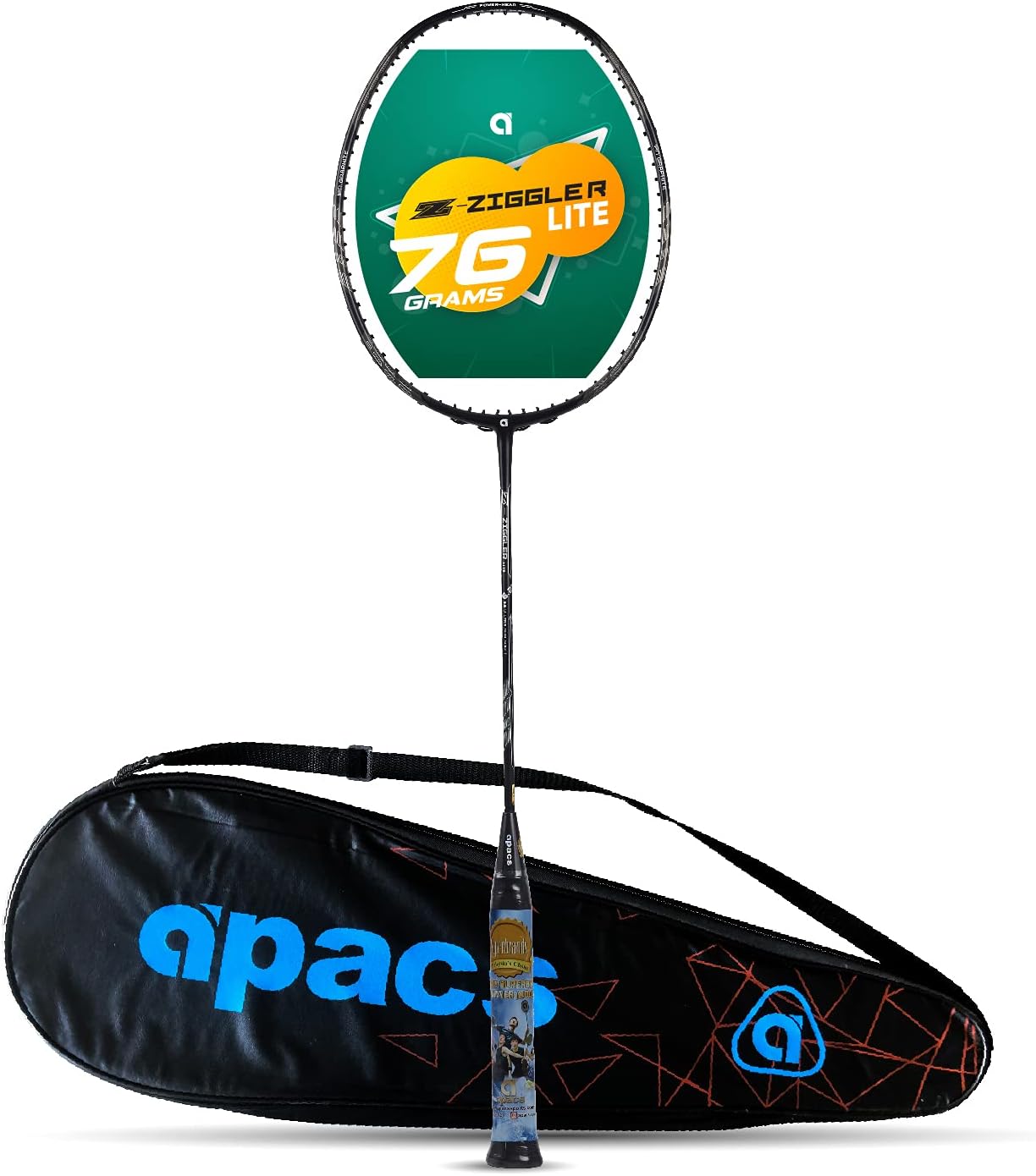 مضرب تنس الريشة APACS Z-Ziggler Lite (33 رطلاً، 76 جرامًا وعمود رفيع 6.2 ملم) غير مشدود (أسود)