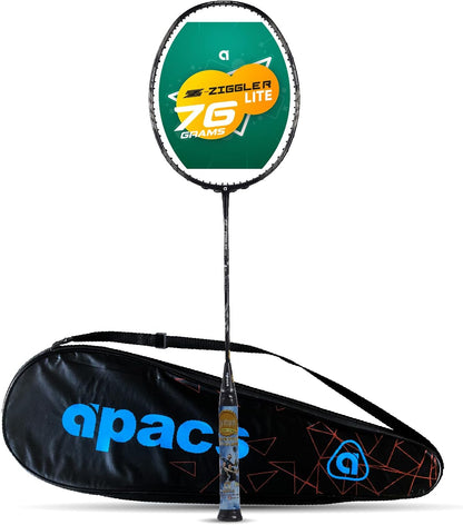 مضرب تنس الريشة APACS Z-Ziggler Lite (33 رطلاً، 76 جرامًا وعمود رفيع 6.2 ملم) غير مشدود (أسود)