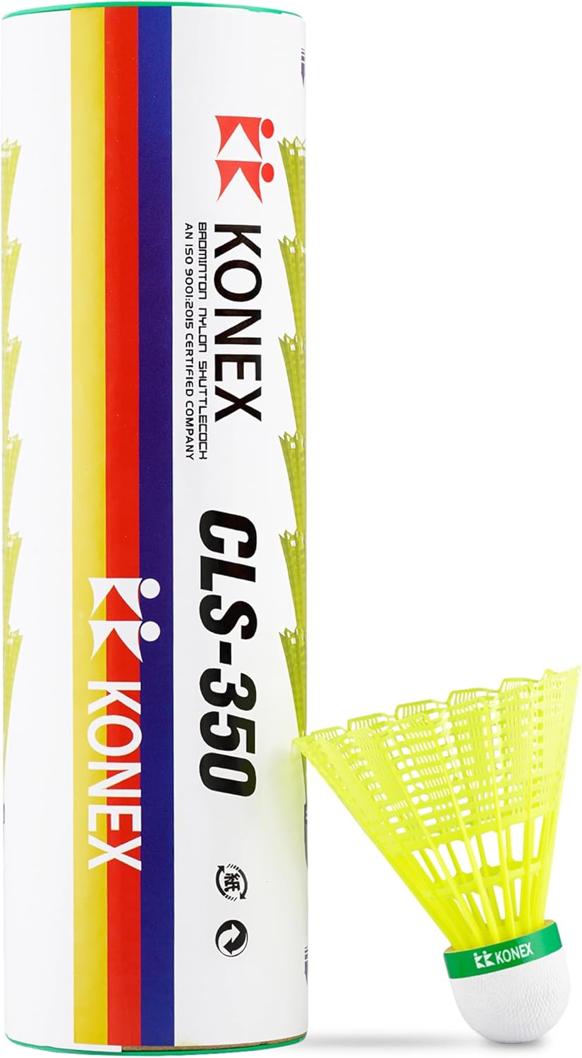 كرة الريشة Konex Nylon Badminton Shuttlecock | متينة للاستخدام الداخلي والخارجي | طيران مستقر، استعادة سريعة، أداء طويل الأمد | أصفر