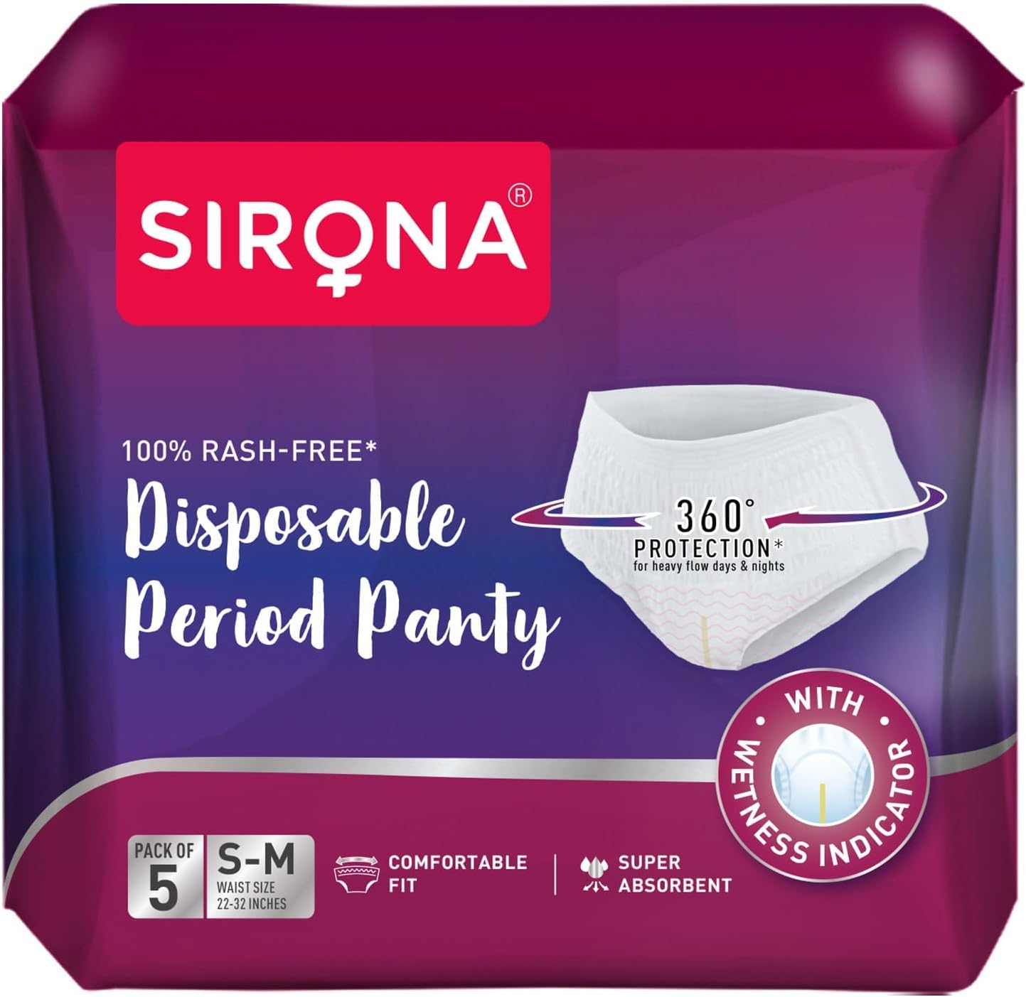 سراويل داخلية للفتيات والنساء من Sirona  عبوة من 5 قطع  تغطية 360 درجة لفترات حيض خالية من التوتر | حماية من التسرب في حالات التدفق الغزير | خالية من الطفح الجلدي | فائقة الامتصاص ومريحة عند الارتداء