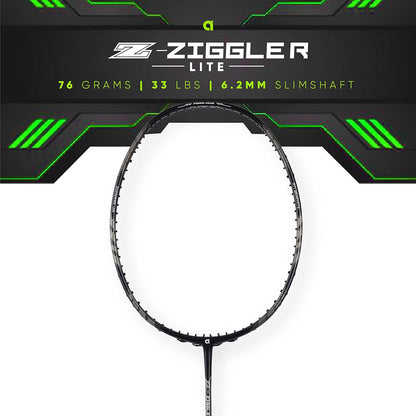 مضرب تنس الريشة APACS Z-Ziggler Lite (33 رطلاً، 76 جرامًا وعمود رفيع 6.2 ملم) غير مشدود (أسود)