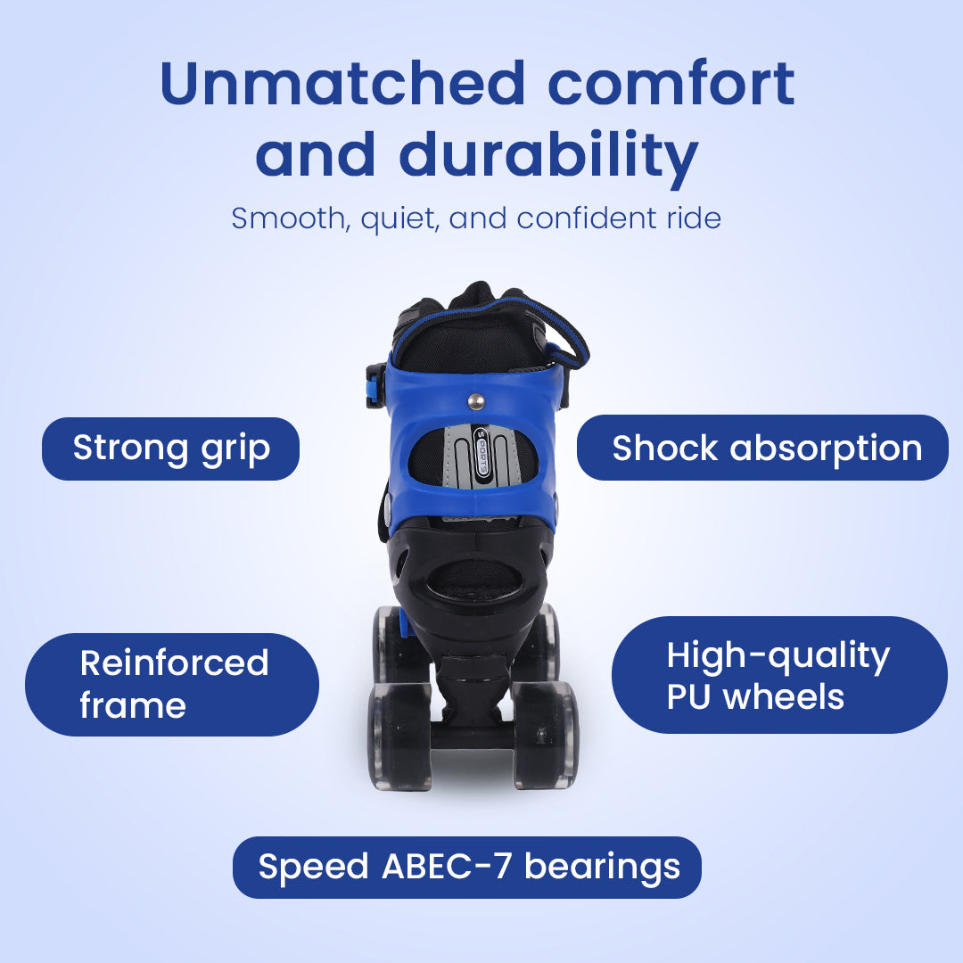 Endless EL1029 حذاء تزلج مضمن قابل للتعديل مقاس M 34 EU - 38 EU للأطفال من سن 6 إلى 12 عامًا | هيكل قوي وعجلات وامضة من مادة البولي يوريثين مقاس 70 مم | محامل ABEC 7 | للاستخدام الداخلي والخارجي