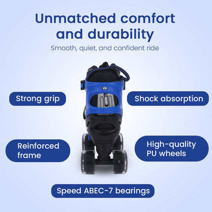 Endless EL1029 حذاء تزلج مضمن قابل للتعديل مقاس M 34 EU - 38 EU للأطفال من سن 6 إلى 12 عامًا | هيكل قوي وعجلات وامضة من مادة البولي يوريثين مقاس 70 مم | محامل ABEC 7 | للاستخدام الداخلي والخارجي