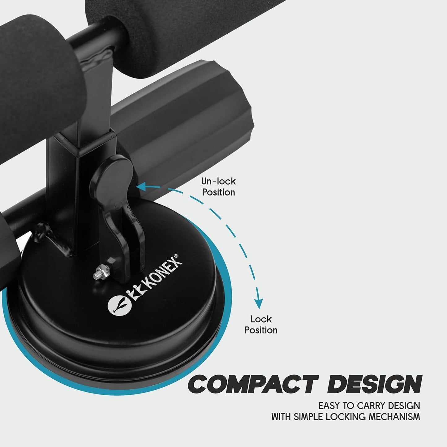 قضيب تمرينات البطن Konex للتمارين المنزلية والرياضية | جهاز تمرينات البطن المحمول مع قاعدة شفط قوية | مثالي للوركين والساقين والظهر والبطن والعضلات الأساسية - أسود