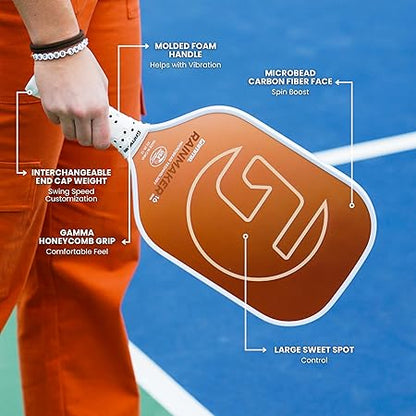 GAMMA Rainmaker Pickleball Paddle – Lightweight, Large Sweet Spot, Microbead Carbon Fiber Face for Spin & Control, Customizable Swing Weight – Available in 6 Colors
