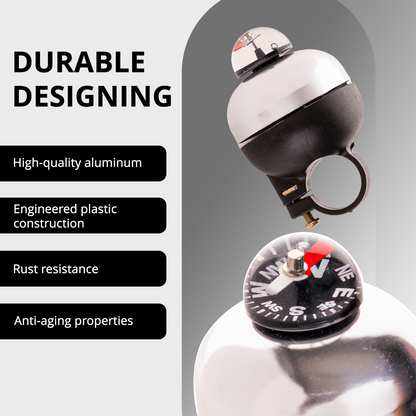 Endless EL1057 Classic جرس دراجة | جرس دراجة كلاسيكي | المادة: سبائك الألومنيوم | يمكن استخدام هذا الجرس الصاخب في مقود الدراجات على الطرق والجبل | يحتوي هذا الجرس على بوصلة لتحديد الاتجاه