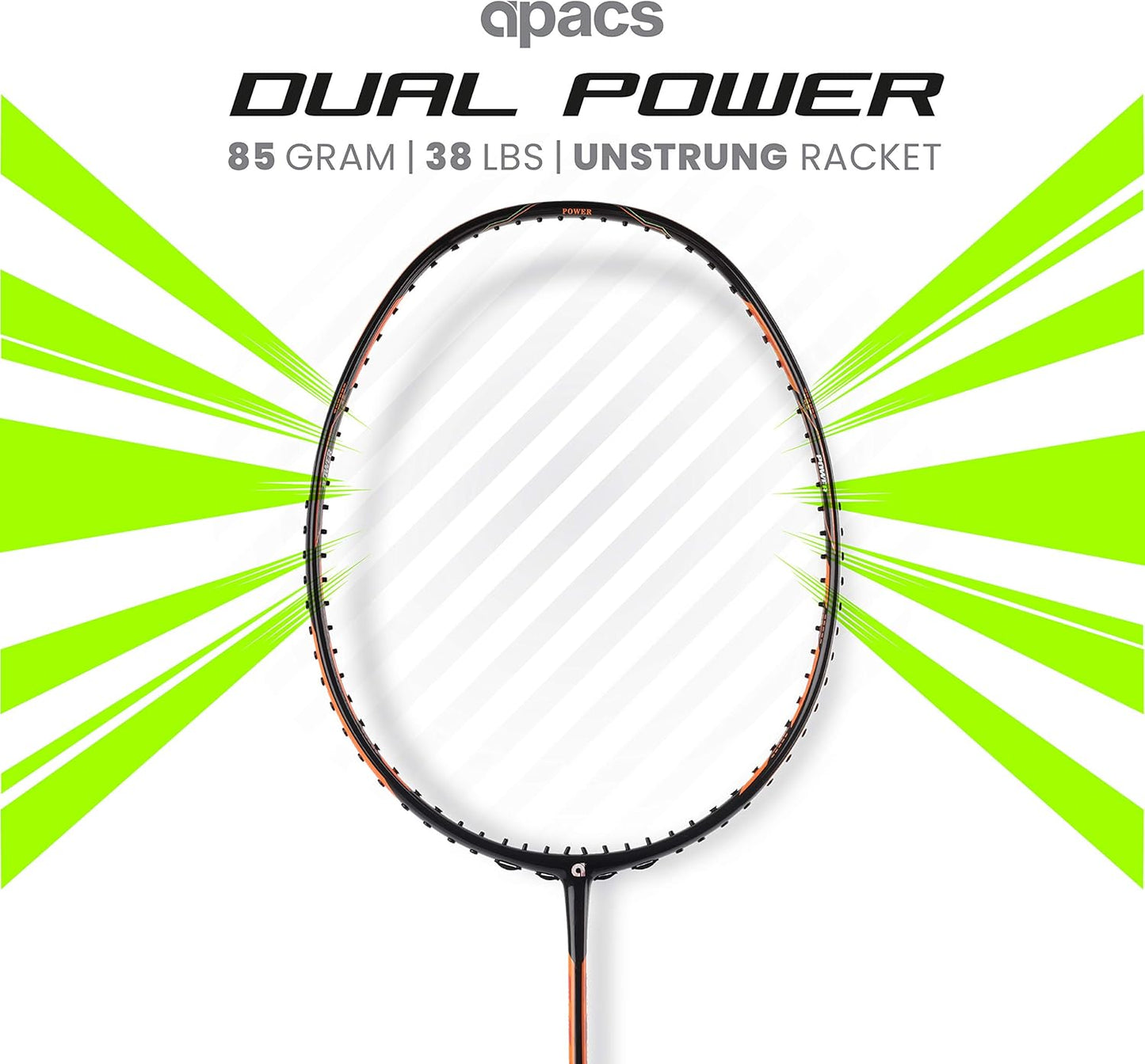مضرب تنس الريشة APACS مزدوج القوة والسرعة بدون أوتار مع غطاء كامل (أسود برتقالي)