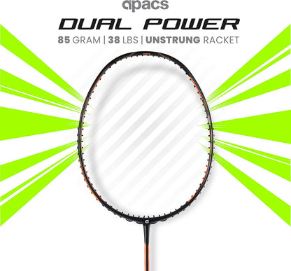 مضرب تنس الريشة APACS مزدوج القوة والسرعة بدون أوتار مع غطاء كامل (أسود برتقالي)