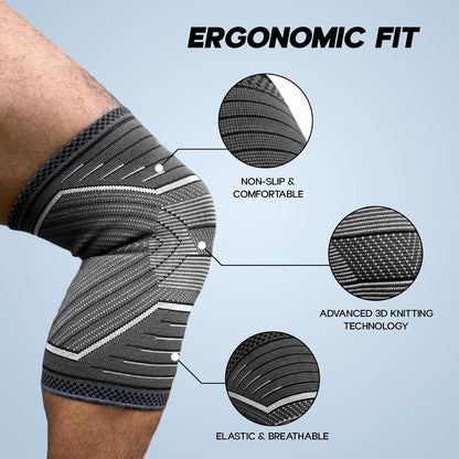 KONEX دعامة الركبة للرجال زوج من أربطة الركبة للرياضة والتمارين الرياضية وتخفيف الألم ودعم ضغط الرضفة والتمارين الرياضية والجري وركوب الدراجات - متوسط، أسود