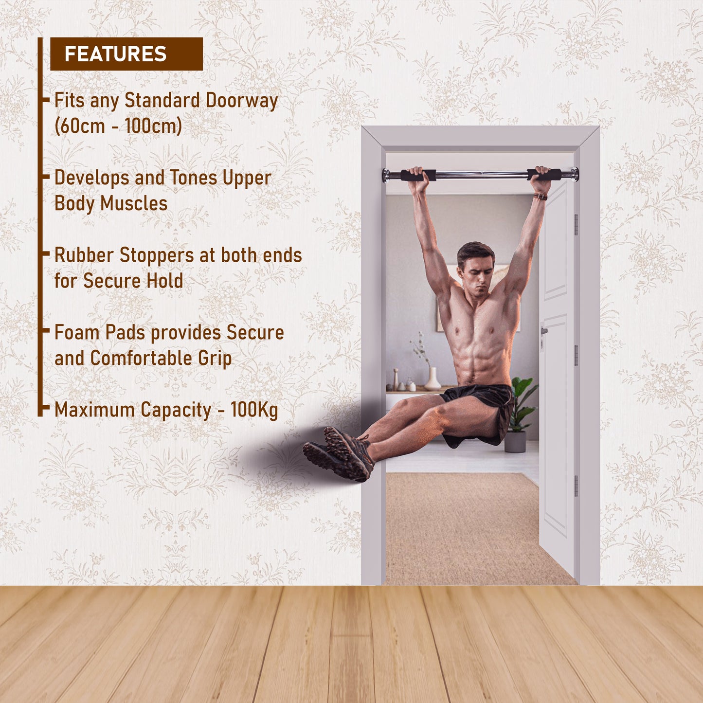 Endless EL1035 Stainless Steel Adjustable Pull Up Bar Stainless Steel Adjustable Pull Up Bar for Home | Strength Training at Home or Gym with Non-Slip Padded Grip | for Adults, Men and Women