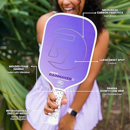 GAMMA Rainmaker Pickleball Paddle – Lightweight, Large Sweet Spot, Microbead Carbon Fiber Face for Spin & Control, Customizable Swing Weight – Available in 6 Colors
