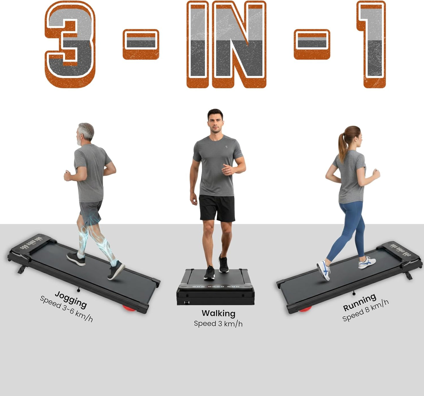 Endless ELWK011 3-in-1 Walking Pad Treadmill for Home & Office | Foldable with 7% Incline, 1–8 km/h Speed | LED Display, Shock Absorption, No Installation, 100 kg Capacity
