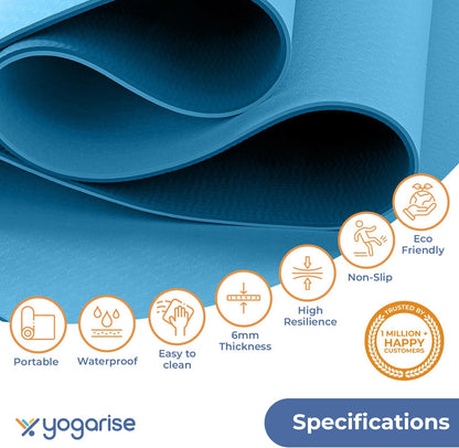  Yogarise 6mm Yoga Mat with Carry Bag & Strap, Yoga Mat for Women and Men, Premium TPE Material Extra Thick Exercise Yoga Mat for Workout. 