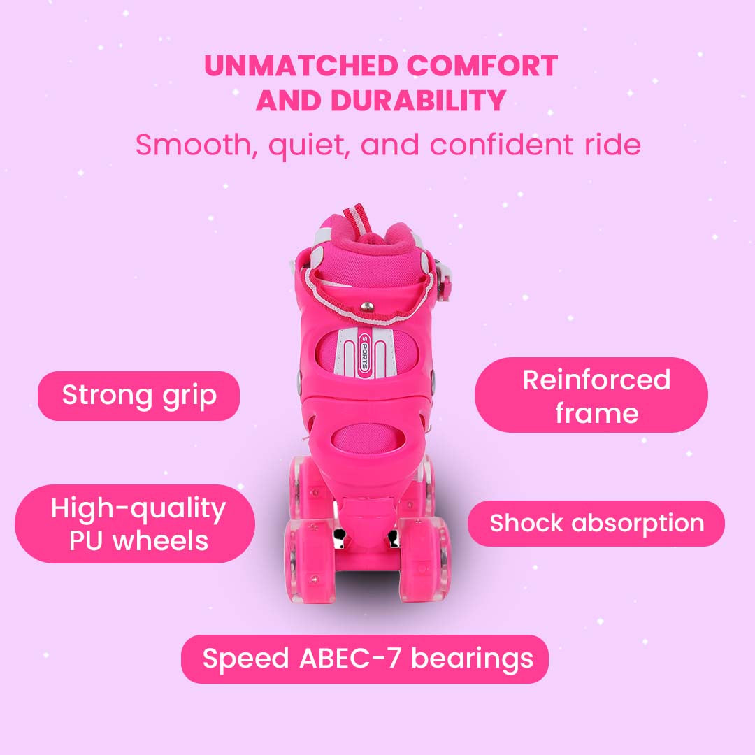 Endless EL1029 حذاء تزلج مضمن قابل للتعديل مقاس M 34 EU - 38 EU للأطفال من سن 6 إلى 12 عامًا | هيكل قوي وعجلات وامضة من مادة البولي يوريثين مقاس 70 مم | محامل ABEC 7 | للاستخدام الداخلي والخارجي