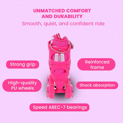 Endless EL1029 حذاء تزلج مضمن قابل للتعديل مقاس M 34 EU - 38 EU للأطفال من سن 6 إلى 12 عامًا | هيكل قوي وعجلات وامضة من مادة البولي يوريثين مقاس 70 مم | محامل ABEC 7 | للاستخدام الداخلي والخارجي