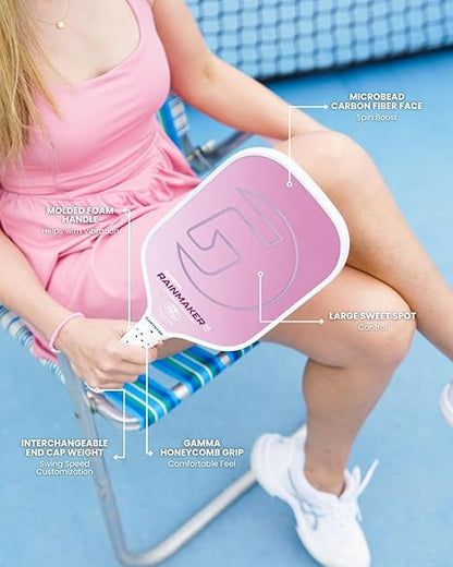 GAMMA Rainmaker Pickleball Paddle – Lightweight, Large Sweet Spot, Microbead Carbon Fiber Face for Spin & Control, Customizable Swing Weight – Available in 6 Colors

